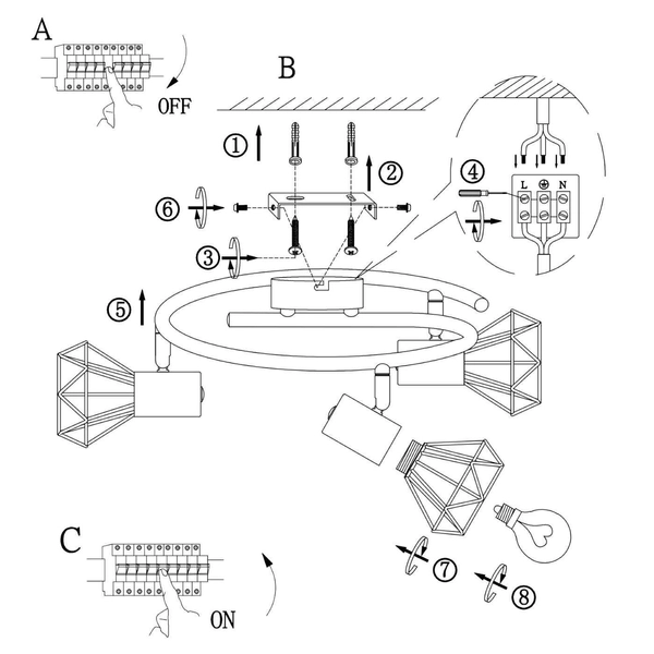 Industrialna LAMPA sufitowa XARA I 54802-3 Globo metalowa OPRAWA druciany plafon reflektorki spirala chrom