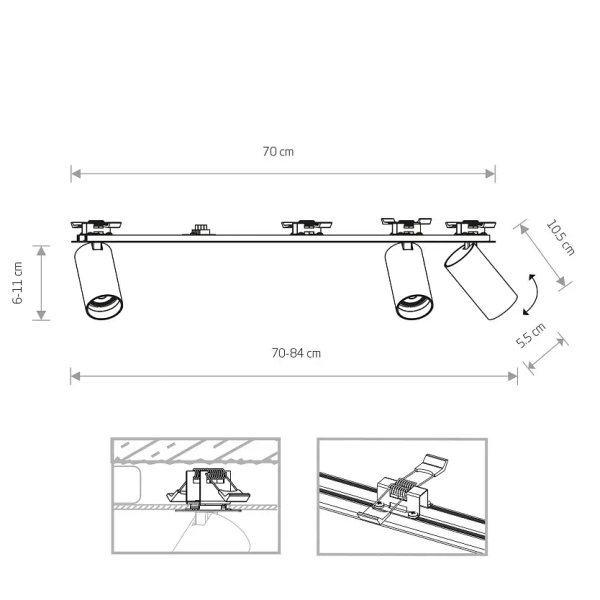 Regulowana pudsufitowa lampa MONO 7746 belka mosiądz