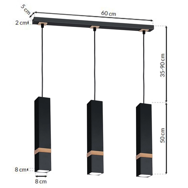 LAMPA wisząca VIDAR MLP5404 Milagro skandynawska OPRAWA metalowy ZWIS prostokątny na listwie czarny