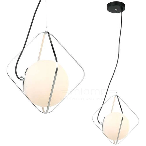 LAMPA wisząca CANTO PEN-5696-1-BKCR Italux szklana OPRAWA kula ZWIS ball klatka chrom czarna biała