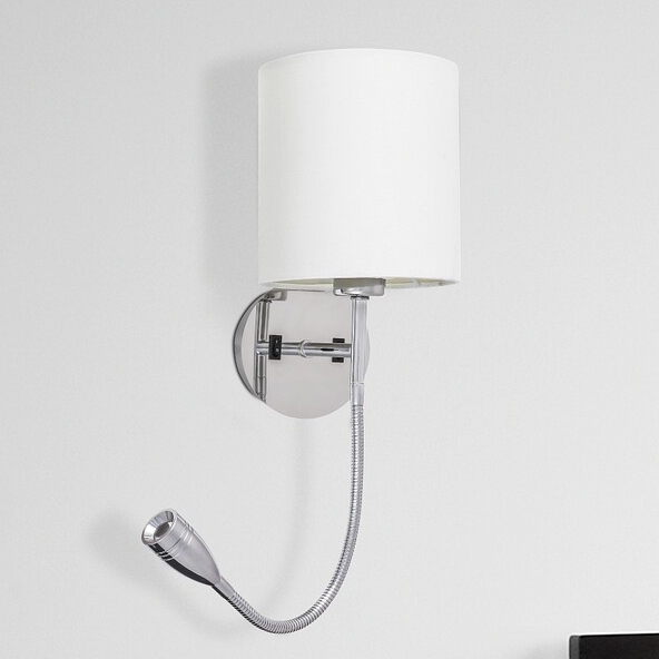 Kinkiet LAMPA ścienna LARKIN 6529 Rabalux abażurowa OPRAWA z peszlem LED 3W 2800K do czytania chrom biała halva