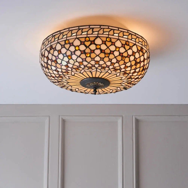 Lampa sufitowa tiffany Mille Feux 64276 dekoracyjna szklana brązowa beżowa