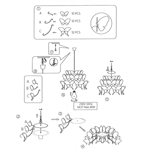 Wisząca lampa FARFALLA LP-3439/1P dark pink dziecięca zwis motyle różowe