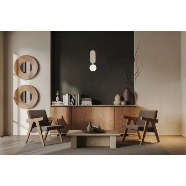 Okrągła lampa wisząca Lorenzo PND-59815-1-BG filcowa biały beżowy