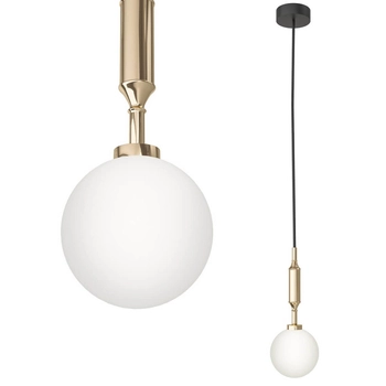 Pojedyncza lampa wisząca Eri I szklana kula ball biała złota