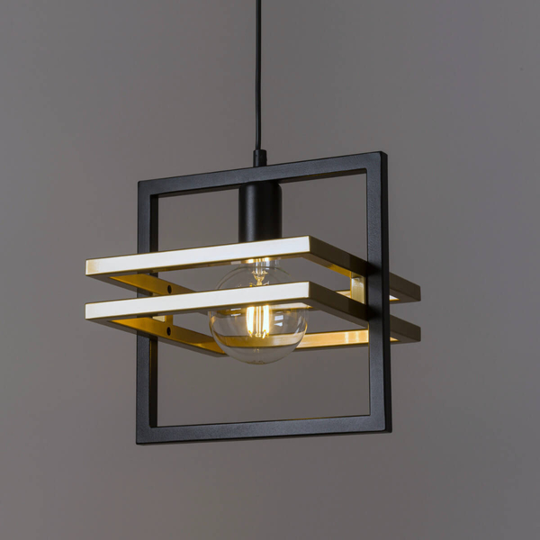 Loftowa lampa wisząca Merci kwadratowe ramki czarne złote