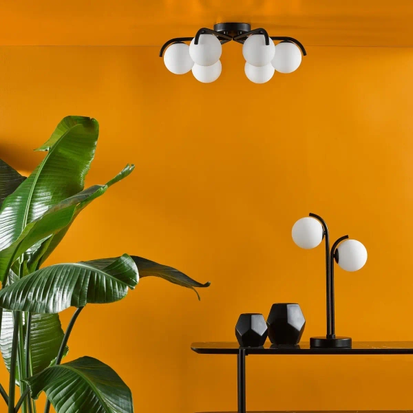 Podwójna stołowa lampa Orlena ORL4222 do sypialni kula czarna biała