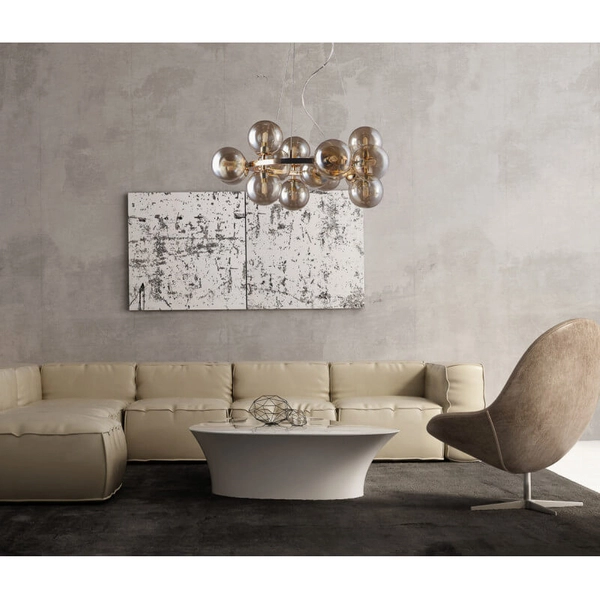 Wisząca lampa jadalniana Marbelio PND-6161-15 GO+CO złota przydymiona