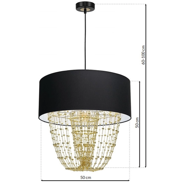 Abażurowa LAMPA wisząca ALMERIA MLP6442 Milagro okrągła OPRAWA zwis z kryształkami crystal glamour czarny złoty