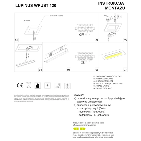 Lampa liniowa Lupinus 2120004102-1 Elkim LED 20W 3000K wpustowa biała