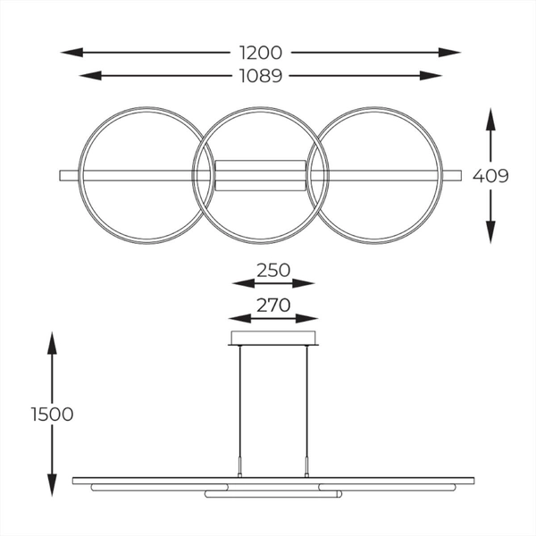 Wisząca Lampa okręgi Almeria MD3913-3-3BWLT LED 35W 3000K drewniany czarny
