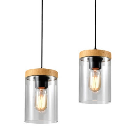 Wisząca lampa Wels 32-21991 szklana przydymiony drewniany czarny