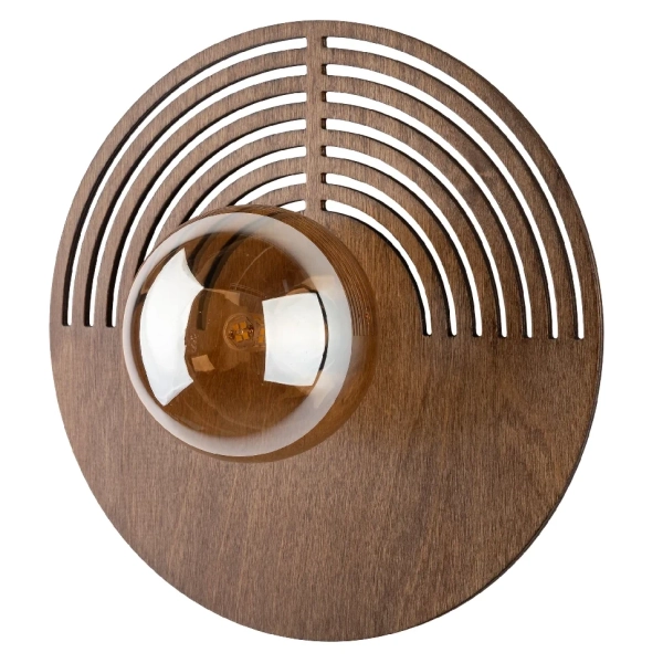 Naturalna ścienna lampa Lunar Wood 11014 okrągła drewniana brązowy