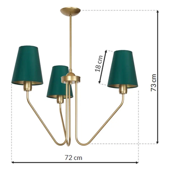 Potrójny wisząca lampa VICTORIA MLP4907 do salonu mosiądz zielona