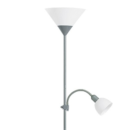 Nowoczesna lampa podłogowa Action stojąca do sypialni srebrna biała
