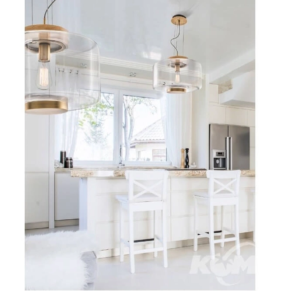 Szklana lampa wisząca Sorel okrągła przezroczysta drewno