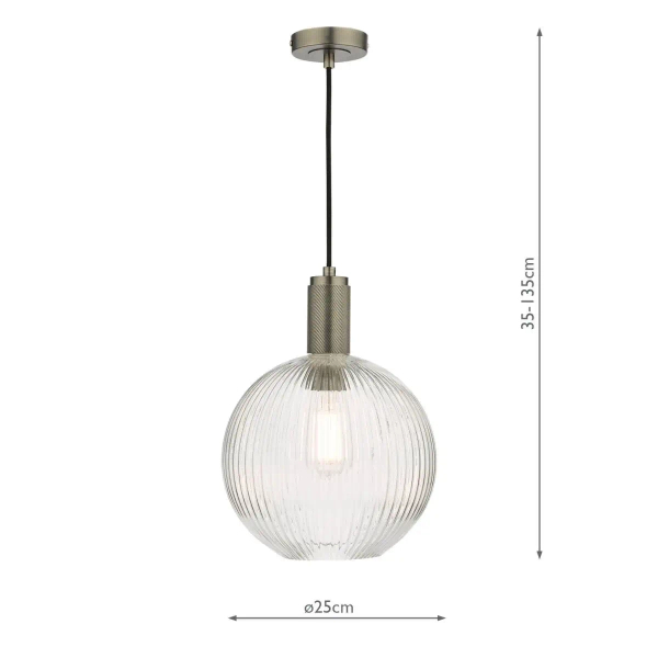 Zwisająca szklana lampa Nikolas NIK0167-E02 żebrowana kula chrom