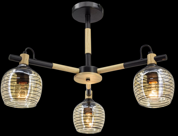 Skandynawska lampa sufitowa 2203/3 BL JD czarna drewno