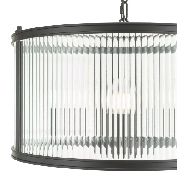 Ryflowana wisząca lampa Bianka BIA0322 do jadalni na łańcuchu czarny