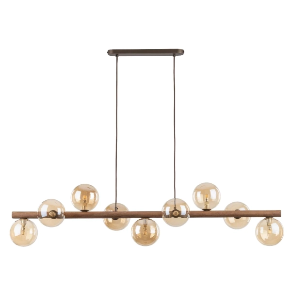 Lampa wisząca kulista Estera Wood 11097 molekuły brązowa bursztynowa
