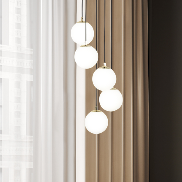 Kaskadowa lampa wisząca Piano 33659 Sigma kule balls białe czarne mosiądz