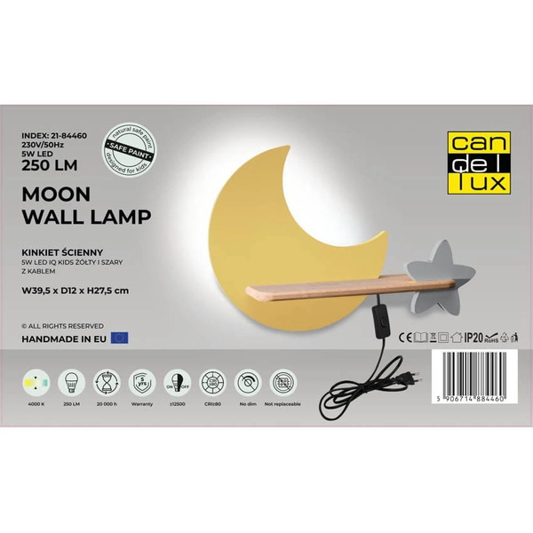 Księżycowa lampka nocna Kids Moon 21-84460 LED 5W drewno żółta szara