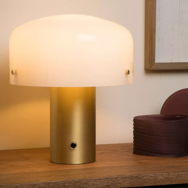 Lampka na stolik TIMON 05539/01/02 Lucide grzyb szklana złota biała