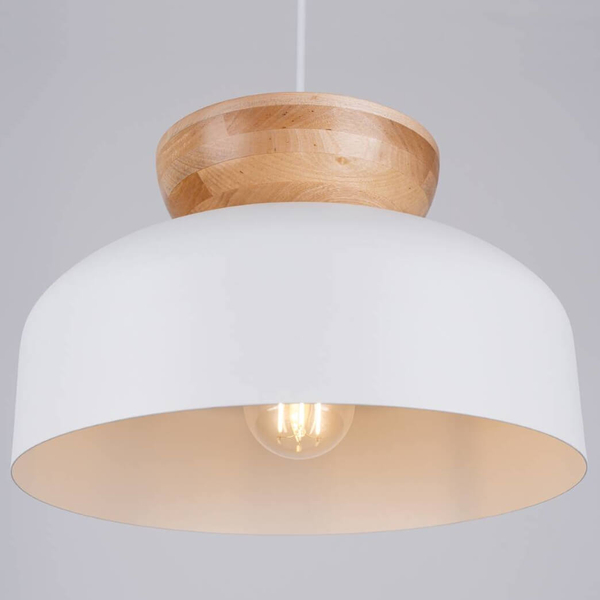 Wisząca lampa nad stół Marion SL.1350 kopuła kuchenna drewniana biała