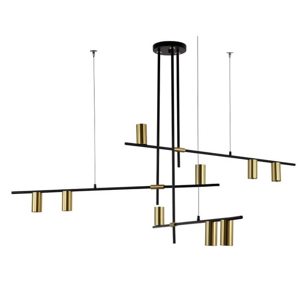 Modernistyczna lampa wisząca ARIZONA LP-074/9PL BK/GD Light Prestige metalowa oprawa metalowe tuby zwis czarny złoty