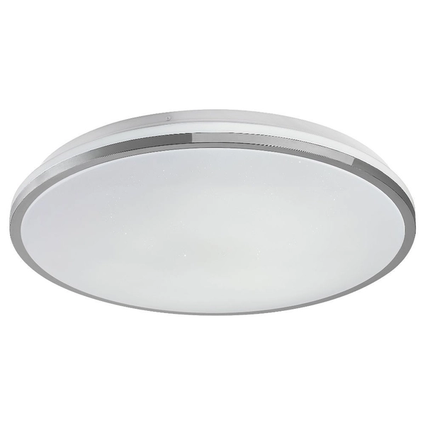 Minimalistyczna LAMPA sufitowa LINDEN 3478 Rabalux okrągły plafon LED 50W 3000K - 6500K z pilotem chrom biały