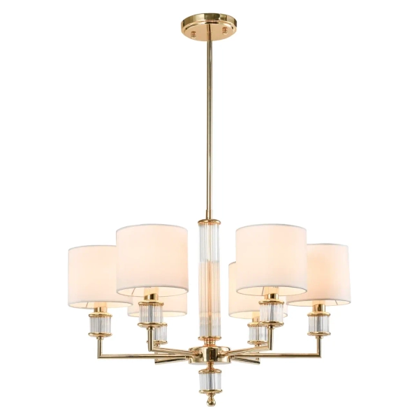 Modernistyczny żyrandol wiszący SUTTON szklany biały złoty metalowy E14 6p P06385AU-WH