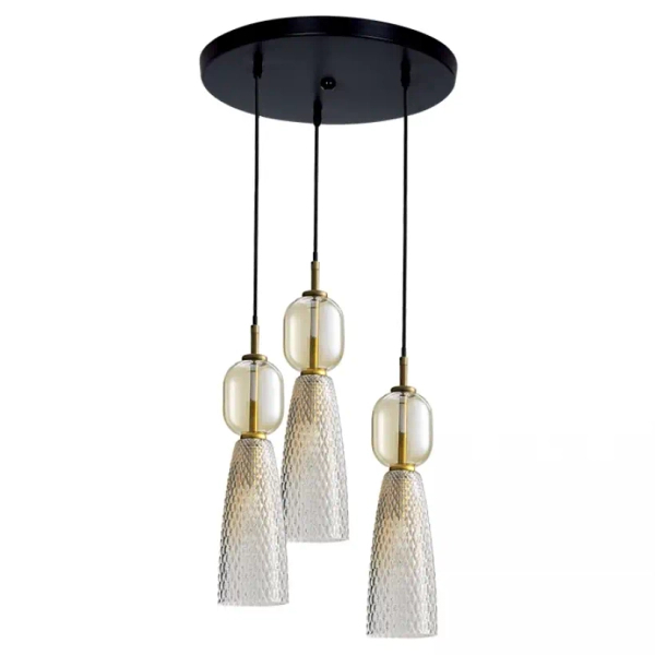Wisząca lampa szklana 23010 potrójna do jadalni czarny mosiądz