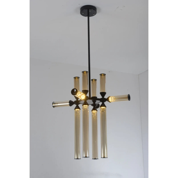 Żyrandol loftowy czarny bursztynowy QUADRO LED 36W 3000K RH115-12P amber
