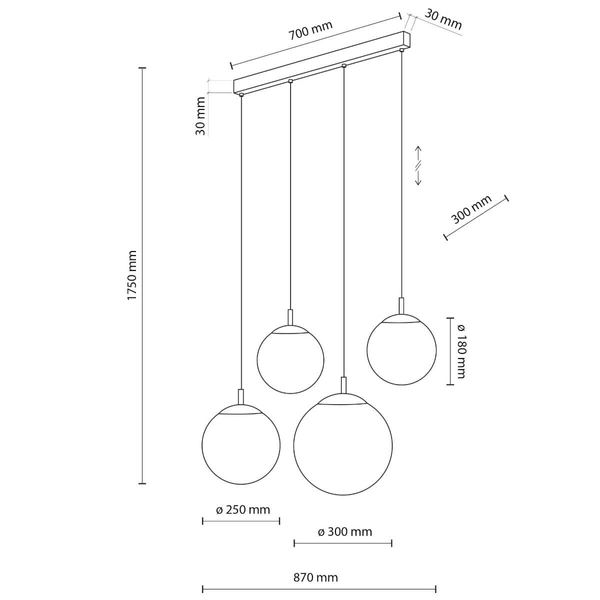 Lampa wisząca na belce Esme 4790 bombki balls szklana czarna biała