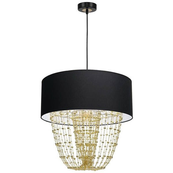 Abażurowa LAMPA wisząca ALMERIA MLP6442 Milagro okrągła OPRAWA zwis z kryształkami crystal glamour czarny złoty