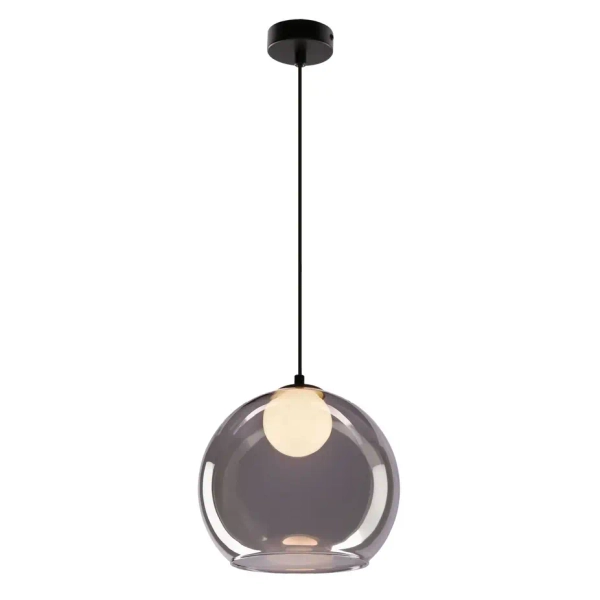 Lampa szklana wisząca nad wyspę Brin 31-38333 ball do sypialni przydymiona