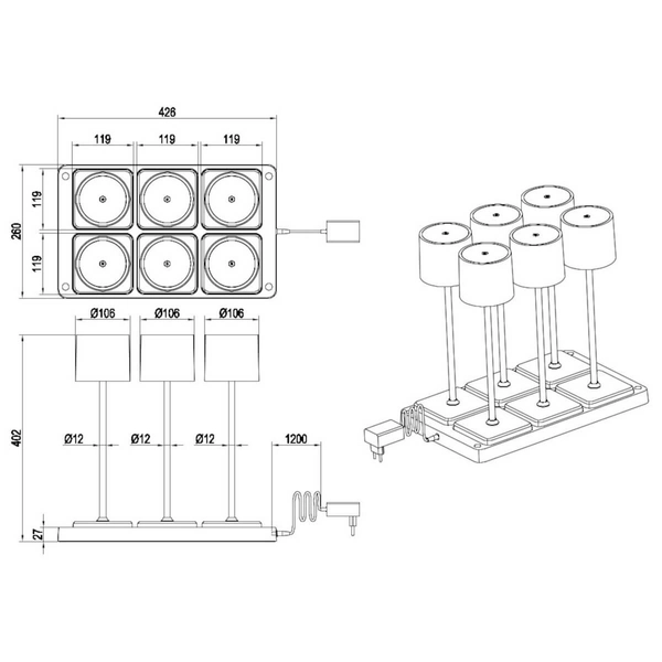 Lampki nocne Fernandez R54096632 LED 6W 2700-600K stacja ładowania czarny