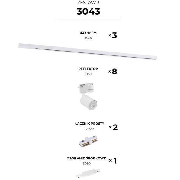 Jednofazowy zestaw szynowy Tracer 3043 Zumaline metal biały