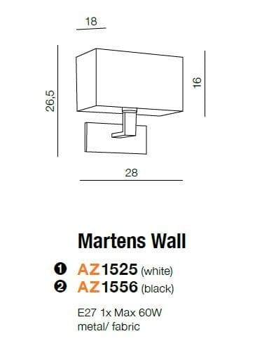 Lampa ścienna do sypialni Martens AZ1556 Azzardo prostokątny czarny