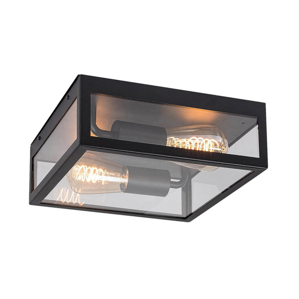 Kwadratowa lampa sufitowa na taras Zaton 7070 szklana IP23 czarna