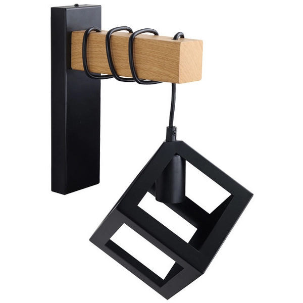 Skandynawska LAMPA ścienna SWEDEN WOOD metalowa OPRAWA loftowy kinkiet kostka czarna brązowa