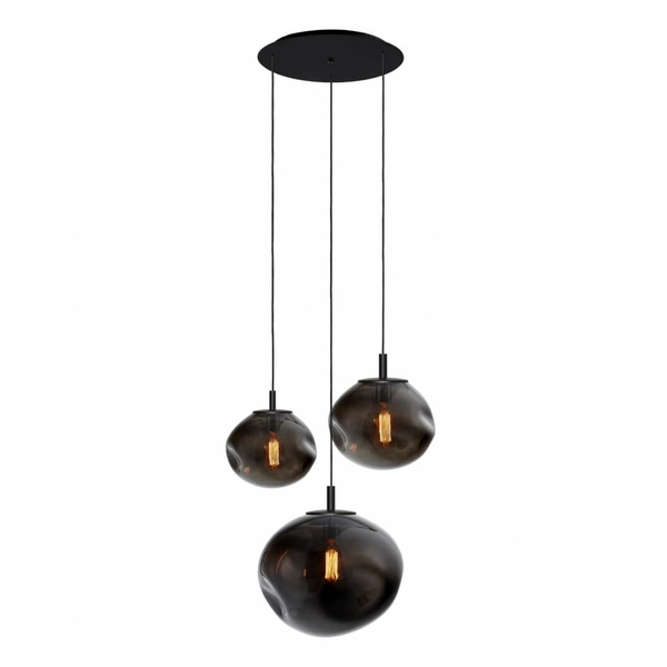 Potrójna lampa zwisowa AVIA 11158308 Kaspa szklana do hotelu czarna
