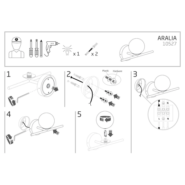 Okrągły kinkiet Aralia 10527 IP44 bańka metalowy szklany biały złoty