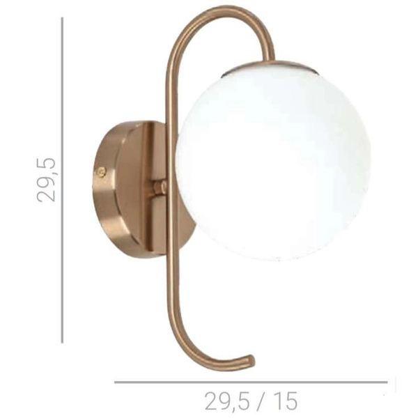 Ścienna LAMPA modernistyczna GELA WL-5500-1-HBR Italux metalowa OPRAWA szklana kula KINKIET ball mosiądz biała