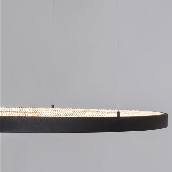 Glamour LAMPA wisząca MORON LE41721 Luces Exclusivas metalowa OPRAWA okrągy ZWIS LED 60W 3000K pierścień krysztaki czarne