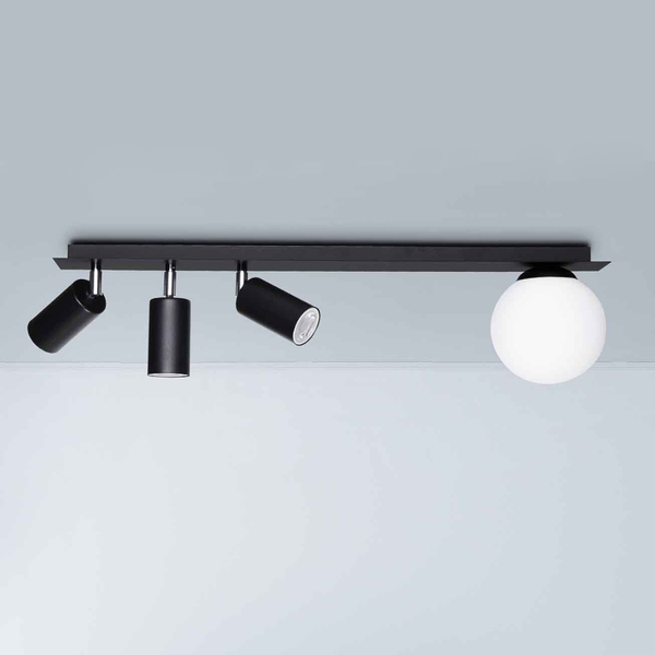 Sufitowa lampa czarna Albio K-4136 Kaja regulowane reflektorki kula do salonu