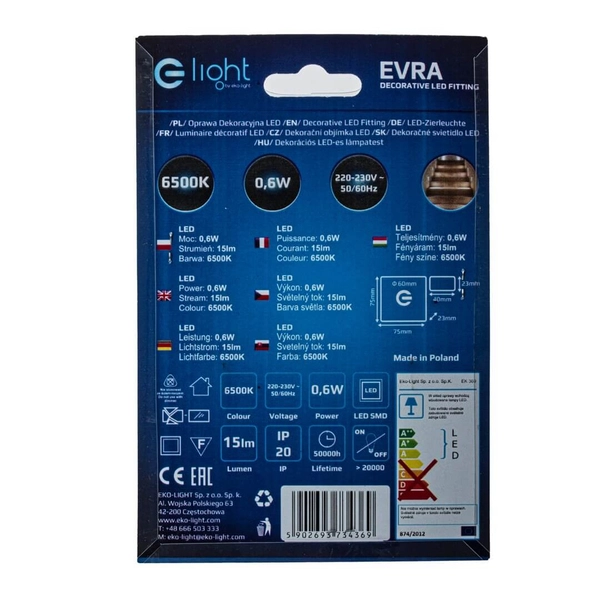 Naścienna lampa Evra EKS4369 LED 0,6W 6500K do salonu biały srebrny