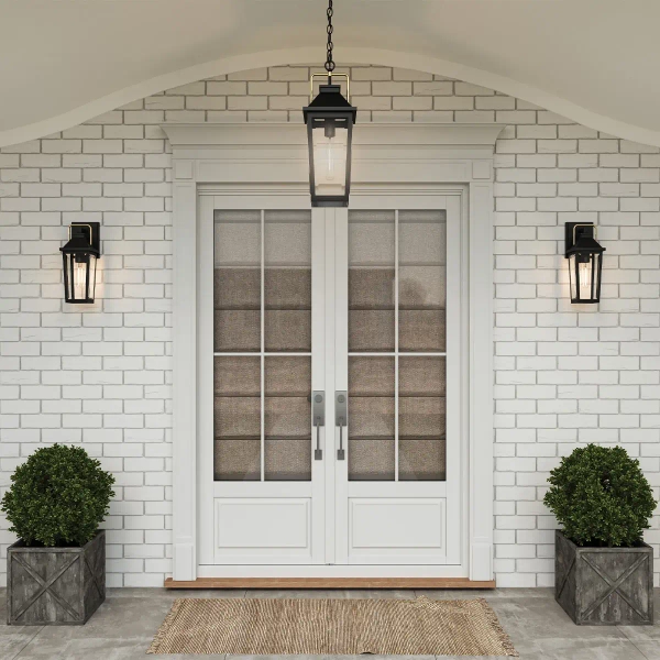 Zewnętrzny kinkiet szklany Buckley QZ-BUCKLEY-S-MBK latarenka IP44 czarna