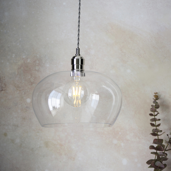 Zwisowa lampa do kuchni L&-1102677 Light& szklana kopuła nikiel