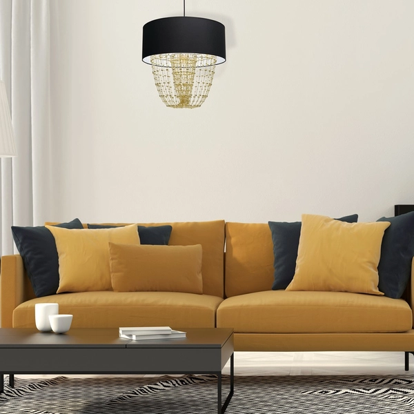 Abażurowa LAMPA wisząca ALMERIA MLP6442 Milagro okrągła OPRAWA zwis z kryształkami crystal glamour czarny złoty